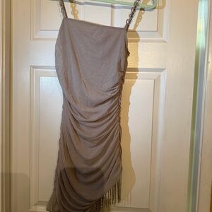 Justify Taupe Asymmetrical Ruched Dress